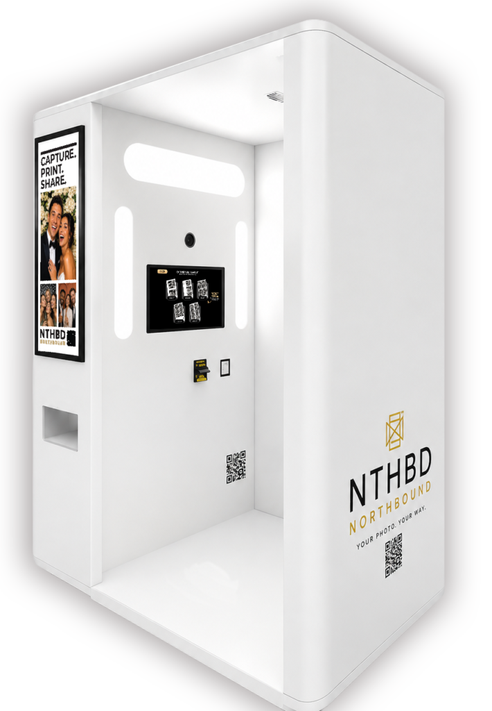 White NTHBD photo booth shown from the side